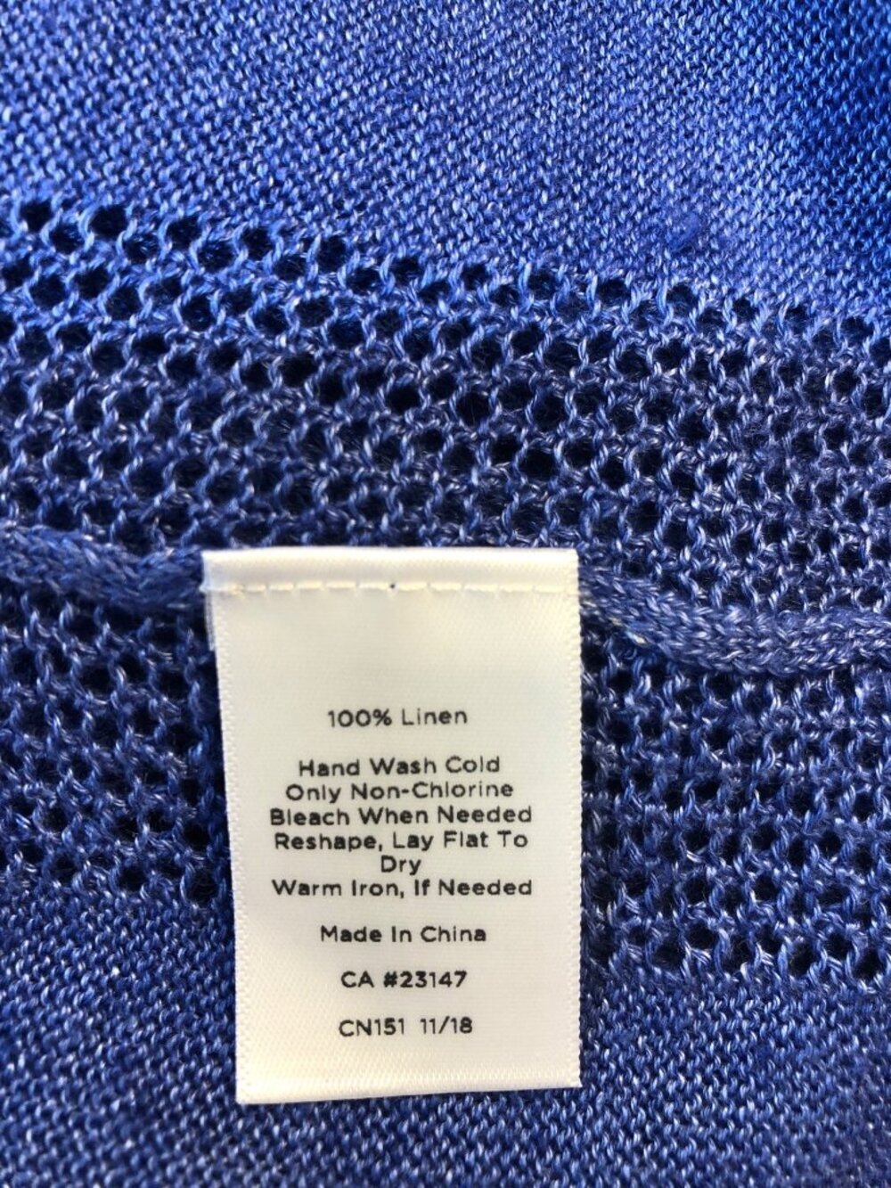 Talbots Open Front Linen Blue Cardigan w/ Lace Knit Detail Beach Coastal Sz SP - Picture 7 of 7